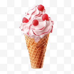 冰淇淋水彩图片_甜草莓冰淇淋甜筒 PNG