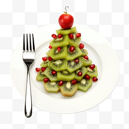 圣诞树食物图片_猕猴桃和石榴圣诞树用叉子和刀