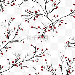 树枝和花图案图片_美丽的花卉灰度图案，有树枝和红