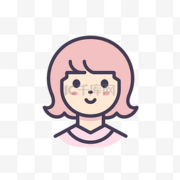 一个粉红色头发的女孩的线条图标