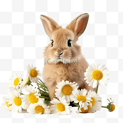 复活节兔子卡图片_复活节兔子与雏菊花