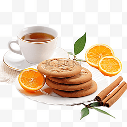 一杯茶和饼干图片_圣诞夜姜饼配干橙片和一杯茶