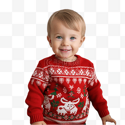 穿着红色圣诞毛衣的小孩在圣诞屋