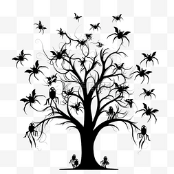 恐怖的城堡图片_万圣节蜘蛛和蝙蝠在树设计