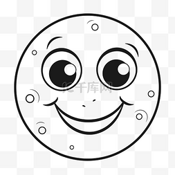 卡通月亮与微笑的眼睛轮廓素描画