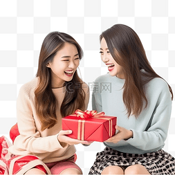 老人帮助图片_亚洲女孩收到礼物惊喜，并帮助一
