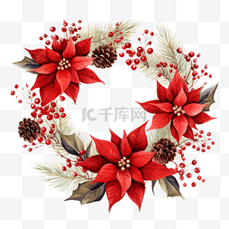 圣诞节冬季矢量节日花环与一品红