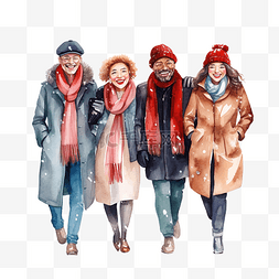 穿着的人图片_一群穿着冬衣的快乐而友好的人圣