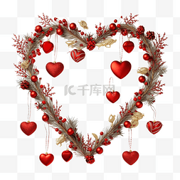 祝由图片_由圣诞树树枝和心形玻璃装饰制成