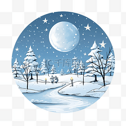 圣诞节满月雪中精灵和雪人的宁静