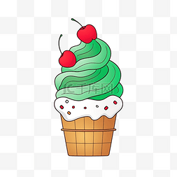 儿童着色书插画绿色冰淇淋杯锥与
