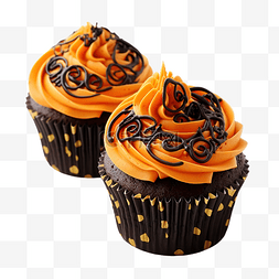 橙色和黑色图片_万圣节纸杯蛋糕装饰着黑色和橙色