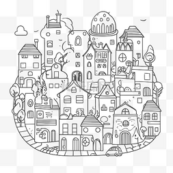 城市背景卡通图片_有房子的城市的彩页 向量
