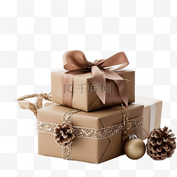 金色禮盒裝飾图片_棕色圣诞礼物
