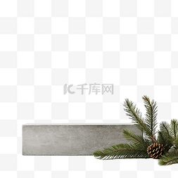 冬茶图片_混凝土地板上有杉树的圣诞装饰