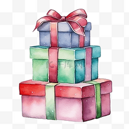 圣诞礼品盒水彩插图