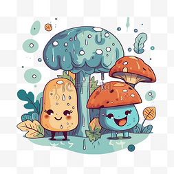 森林卡通中可爱蘑菇人物的治愈剪