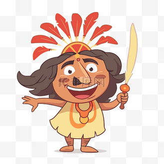 卡通人物角色,带着刀和羽毛 印度女人 电视角色中戴着头饰的印度女孩