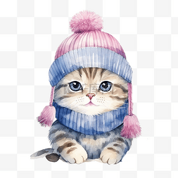 針織帽图片_ai生成可爱的猫戴针织帽舒适的冬