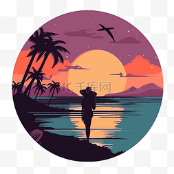 热带海滩日落时的女人剪影剪影矢