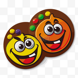 两个橙色糖果脸与各种糖剪贴画 