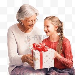 祖母给享受圣诞节时光的孙女带来