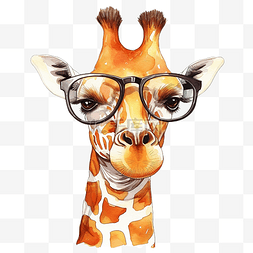 戴着墨镜的水彩长颈鹿ai生成