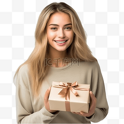 礼物箱图片_有吸引力的圣诞女孩拿着礼物