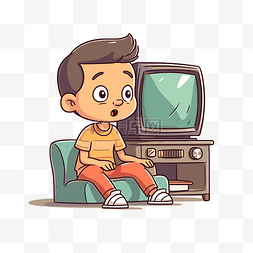 卡通男孩看电视图片_看电视剪贴画卡通 卡通男孩听电