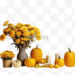 边框感恩节图片_室内设计与南瓜和黄色的花朵万圣