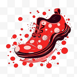 鞋印剪贴画红色跑鞋，带有点和飞