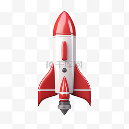 项目-图片_3d 红色白色太空船或火箭发射在烟