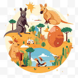 哺乳png图片_澳大利亚袋鼠卡通剪贴画插图 向
