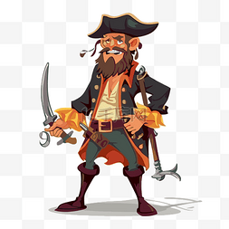 海盗船海盗船剪辑图片_海盗剪贴画卡通海盗插图与剑 向