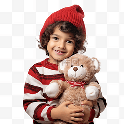 小孩子玩具图片_戴着圣诞老人帽子的圣诞孩子，带