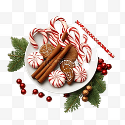 圣诞装饰桌上的拐杖糖巧克力和香