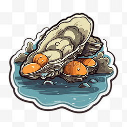 显示一组牡蛎或水中牡蛎的贴纸 