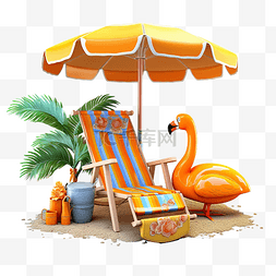 救生圈骸骨图片_沙滩椅与伞棕榈树救生圈海边菠萝