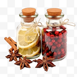棕色木头桌子图片_小装饰瓶中的热酒或姜饼干的圣诞