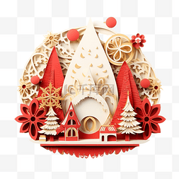 装饰剪纸分层形状和红色圣诞快乐
