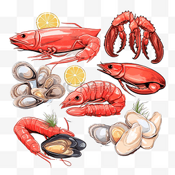 煮熟螃蟹图片_海鲜插画卡通风格浅色