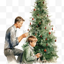 慈爱的父亲和他的小儿子装饰圣诞
