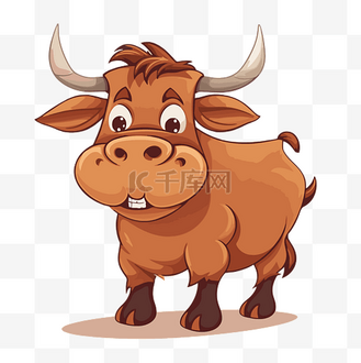 公牛剪贴画卡通卡通棕色牛有角白色背景 向量