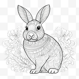 涂鸦植物图片_着色页兔子手绘复古涂鸦兔子矢量