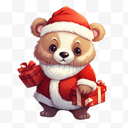 可爱的棕熊图片_可爱的熊送圣诞礼物卡通动物穿着