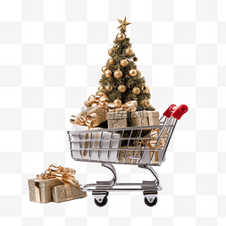 商店卡图片_有圣诞树的购物车的图像