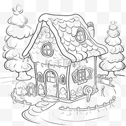 甜点屋卡通图片_树林里的姜饼屋甜点建筑儿童图画