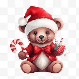红色的圣诞袜图片_可爱的卡通圣诞熊的插图，戴着红