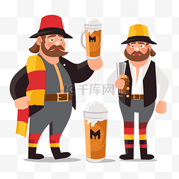 啤酒喷出卡通图片_德国剪贴画两个身着传统服装戴着