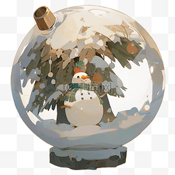 玻璃球雪花图片_玻璃球中的雪人和圣诞树png图像